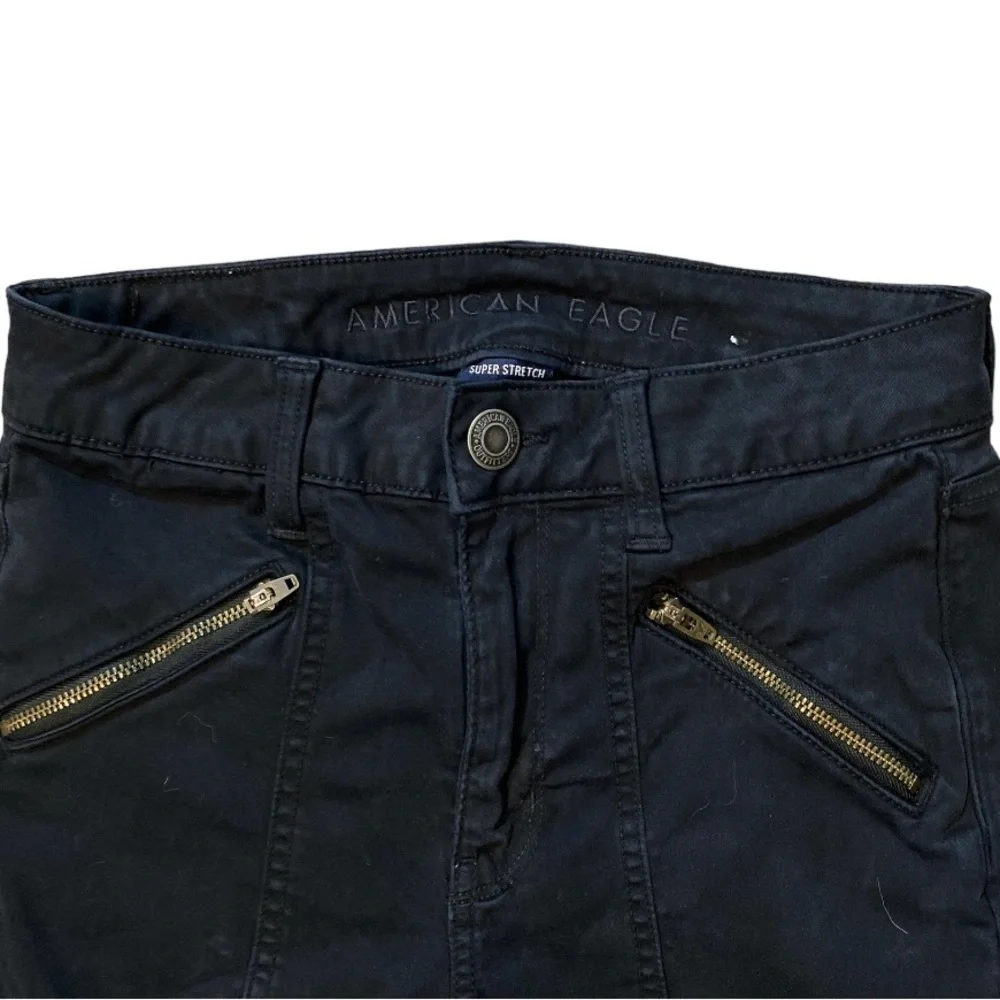 American Eagle Women’s Black High-Waisted Jegging Moto Sateen Size 2R Crop - Picture 7 of 11